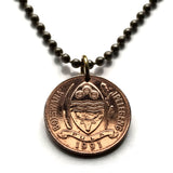 1989 Botswana 5 Thebe coin pendant Red-billed hornbill Toko bird bull Selibe Phikwe Tswana Bantu Setswana Kalanga Serowe Pula n001944