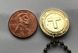 Boston MBTA Massachusetts Bay Transportation Authority token coin pendant necklace subway train bus transit transportation commuter rail initial T CharlieCard CharlieTicket Worcester Providence Lowell Cambridge Quincy Manchester Concord Harvard n001072