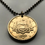 2002 Italy 50 Euro Cent coin pendant Marcus Aurelius horse statue Rome Italian jewelry Piazza del Campidoglio Michelangelo Milan Florence Venice Verona Genoa Palermo Bologna Torino Napoli Bari n002018
