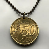 2002 Italy 50 Euro Cent coin pendant Marcus Aurelius horse statue Rome Italian jewelry Piazza del Campidoglio Michelangelo Milan Florence Venice Verona Genoa Palermo Bologna Torino Napoli Bari n002018