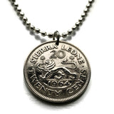 1964 Sierra Leone 20 Cent coin pendant African lion Freetown Bo Lunsar Port Loko Limba Kailahun Mattru Pujehun Milton Margai Moyamba n002403
