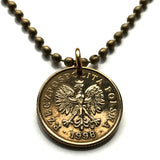 2001 Poland Polska 5 Groszy coin pendant white Polish eagle Warsaw Krakow Wroclaw Lodz Poznan Gdansk Szczecin Bydgoszcz Lublin Poles n000753