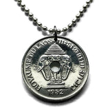 1952 Laos 20 Cent coin pendant elephants Vientiane Muang Lao Indochinese Pii Mai Tai people Pathet Lao Pha That Luang French Indochina Lan Xang Hom Khao Tai-Kadai language Khmu people Songkran n002421