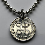 1970 Finlandia Suomi 1 Penni colgante de moneda finlandés Cruz de San Hannes hannunvaakuna Helsinki Cuadrado en bucle Finnic Uusimaa Pirkanmaa Jyväskylä valknute Saint John's Arms sankthanskors Tecla de comando de Apple n002474