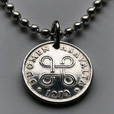 1970 Finlandia Suomi 1 Penni colgante de moneda finlandés Cruz de San Hannes hannunvaakuna Helsinki Cuadrado en bucle Finnic Uusimaa Pirkanmaa Jyväskylä valknute Saint John's Arms sankthanskors Tecla de comando de Apple n002474
