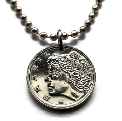 1967 Brazil 2 Centavos coin pendant Lady Liberty phrygian cap Rio de Janeiro Brasília São Paulo Ipanema Copacabana Belo Horizonte n000600