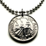 1974 San Marino Italy 10 Lire coin pendant necklace jewelry Monte Titano 3 towers Italian Città Saint Marinus Palazzo Pubblico Piazza della Libertà n002366