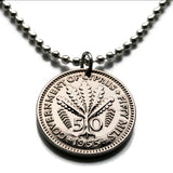 1955 British Cyprus 50 mils coin pendant Cypriot Fern Leaves Nicosia Limassol Strovolos Larnaca Famagusta Lakatamia Kyrenia Paphos n000786