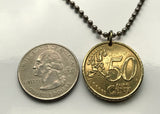 2002 Italy 50 Euro Cent coin pendant Marcus Aurelius horse statue Rome Italian jewelry Piazza del Campidoglio Michelangelo Milan Florence Venice Verona Genoa Palermo Bologna Torino Napoli Bari n002018