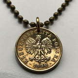 2001 Poland Polska 5 Groszy coin pendant white Polish eagle Warsaw Krakow Wroclaw Lodz Poznan Gdansk Szczecin Bydgoszcz Lublin Poles n000753