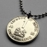 2005 Kenya Shilling coin pendant Kenyan lions Nairobi East Africa Kikuyu Luhya Luo Kiswahili Great Rift Valley Lamu safari spears n001935