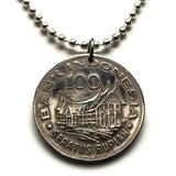 1978 Indonesia 100 Rupiah coin pendant Minangkabau house tree of life Jakarta Forestry prosperity Buddhist Sumatra Papua Sundanese n002067
