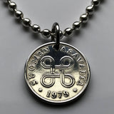 1970 Finlandia Suomi 1 Penni colgante de moneda finlandés Cruz de San Hannes hannunvaakuna Helsinki Cuadrado en bucle Finnic Uusimaa Pirkanmaa Jyväskylä valknute Saint John's Arms sankthanskors Tecla de comando de Apple n002474