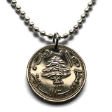 1961 Lebanon Liban 10 Piastres coin pendant necklace jewelry Lebanese cedar tree Beirut Tripoli Zahlé Sidon Aley Tyre Cedars of God Jounieh Batroun Anjar Bsharri Mediterranean Levantine Arabic n000748