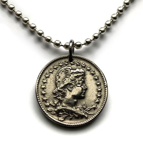 1931 Brazil 100 reis coin pendant Lady Liberty São Paulo Bahia Rio de Janeiro Espírito Santo Porto Alegre Baía de Guanabara Salvador n000812