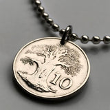 1991 Zimbabwe Rhodesia Nyasaland 10 Cents coin pendant necklace jewelry African Baobab tree soapstone bird carving Victoria Falls African Shona Bantu Chitungwiza Matobo n000075