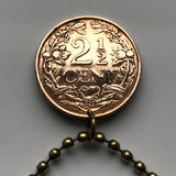 1947 Curacao Netherlands Antilles 2-1/2 Cent coin pendant necklace jewelry Dutch lion Caribbean island Playa Kenepa Sint Anna Schottegat Bay Amsterdam World War 2 WWII n000731