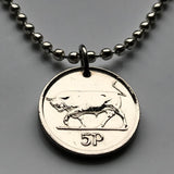 1993 Ireland Éire 5 Pence coin pendant Irish bull Celtic harp Cláirseach Dublin Cork Limerick Galway Waterford Guinness Gaelic Saint Patricks Day Hibernia Connacht Leinster Derry Drogheda n000601
