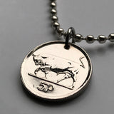 1993 Ireland Éire 5 Pence coin pendant Irish bull Celtic harp Cláirseach Dublin Cork Limerick Galway Waterford Guinness Gaelic Saint Patricks Day Hibernia Connacht Leinster Derry Drogheda n000601