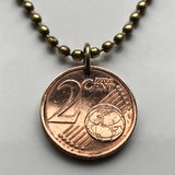 2015 Lithuania Lietuva 2 Euro Cent coin pendant Vytis horse back armored knight Vilnius Kaunas Klaipėda Šiauliai medieval Vityaz Marijampole Jonava Utena Curonian Spit Panevezys Panevezys Pahonia Alytus Mazeikiai Trakai Kedainiai Hill of Crosses n003852
