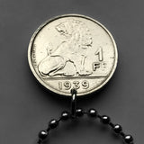 1939 Belgium 1 Franc coin pendant World War 2 Belgian lion West Flanders Namur Limbourg Brussels Antwerp Bruges Ghent Liege Mons Charleroi Flemish French Dutch High Fens Ostend Ypres Wallonia n000290