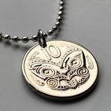 1967 New Zealand 10 Cents coin pendant Maori Koruru Mask Wellington house guardian North South Island Kiwi haka kiwi necklace n000442