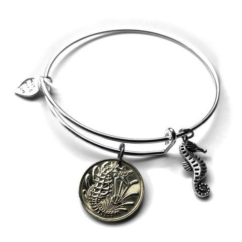 1976 Singapore 10 Cents coin coin bangle bracelet jewelry crowned seahorse Lion City Bedok Yishun Choa Chu Kang Punggol Ang Mo Kio Bukit Batok Malay Queenstown Bukit Merah Jurong West Woodlands Chinese China marine sea life b000022