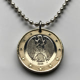2002 Germany 1 Euro coin pendant German black eagle Berlin Hamburg Munich Cologne Frankfurt Stuttgart Leipzig Dortmund Essen Bremen Dresden Hanover Nuremberg Bonn Brandenburg Düsseldorf Bavaria Rothenburg Heidelberg Hesse Saxony Rhine Westphalia n000826