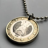 2002 Germany 1 Euro coin pendant German black eagle Berlin Hamburg Munich Cologne Frankfurt Stuttgart Leipzig Dortmund Essen Bremen Dresden Hanover Nuremberg Bonn Brandenburg Düsseldorf Bavaria Rothenburg Heidelberg Hesse Saxony Rhine Westphalia n000826