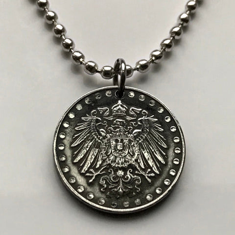 1917 Germany Deutschland 10 Pfennig coin pendant World War 1 German eagle Berlin Hamburg Munich Cologne Frankfurt Stuttgart Leipzig Essen Dortmund Dusseldorf Bremen Dresden Hanover Nuremberg Bavaria Brandenburg Bonn Hesse Rothenburg n001351