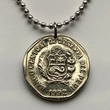 1992 Perú 1 Sol moneda colgante escudo peruano llama Cuzco Lima Puno alpaca Quechua Inca Ica Paracas Huaraz Cajamarca Iquitos Cusco n002562