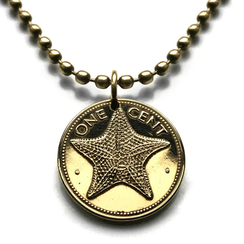 1974 Bahamas 1 Cent coin pendant Bahamian starfish sea star Nassau Andros Exuma Junkanoo Rose Island Lighthouse Beach Rum Cay sea n000005