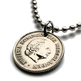 1965 Netherlands 25 Cents coin pendant Dutch Queen Juliana Holland Amsterdam Utrecht Rotterdam Hague Eindhoven Groningen Tilburg Leiden Nederlanden Groningen Almere Stad Breda Nijmegen Gouda n002589