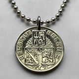 1939 Belgium 1 Franc coin pendant World War 2 Belgian lion West Flanders Namur Limbourg Brussels Antwerp Bruges Ghent Liege Mons Charleroi Flemish French Dutch High Fens Ostend Ypres Wallonia n000290