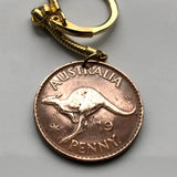 1964 Australia 1 Penny coin pendant kangaroo wallaby roos Sydney Darwin New South Wales Tasmania Aussie Southern Cross Oceania joey n002227