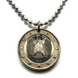 2002 Germany 1 Euro coin pendant German black eagle Berlin Hamburg Munich Cologne Frankfurt Stuttgart Leipzig Dortmund Essen Bremen Dresden Hanover Nuremberg Bonn Brandenburg Düsseldorf Bavaria Rothenburg Heidelberg Hesse Saxony Rhine Westphalia n000826