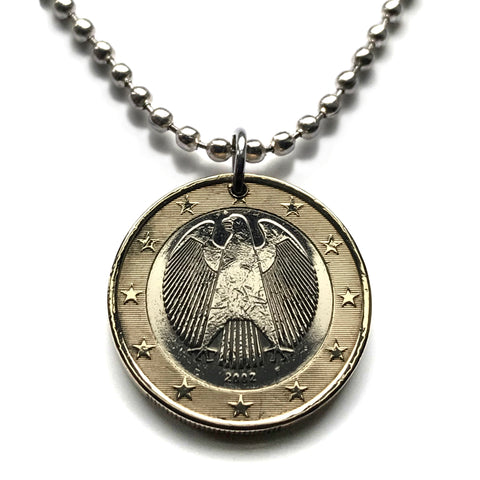 2002 Germany 1 Euro coin pendant German black eagle Berlin Hamburg Munich Cologne Frankfurt Stuttgart Leipzig Dortmund Essen Bremen Dresden Hanover Nuremberg Bonn Brandenburg Düsseldorf Bavaria Rothenburg Heidelberg Hesse Saxony Rhine Westphalia n000826