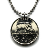 1996 Malawi 20 Tambala coin pendant necklace jewelry African elephants Lilongwe Malawian Nyasaland Bantu Mount Mulanje cow & calf mother safari n002672
