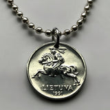 1991 Lithuania Lietuva 1 Centas coin pendant necklace Vytis horse armored knight Vilnius medieval Lithuanian equestrian sword Vityaz n002688