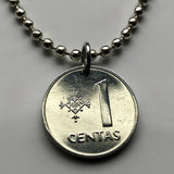 1991 Lithuania Lietuva 1 Centas coin pendant necklace Vytis horse armored knight Vilnius medieval Lithuanian equestrian sword Vityaz n002688