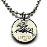 1991 Lithuania Lietuva 2 Centai coin pendant necklace Vytis horse armored knight Vilnius medieval Lithuanian equestrian sword Vityaz n001991