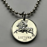 1991 Lithuania Lietuva 1 Centas coin pendant necklace Vytis horse armored knight Vilnius medieval Lithuanian equestrian sword Vityaz n002688