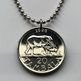 1996 Malawi 20 Tambala coin pendant necklace jewelry African elephants Lilongwe Malawian Nyasaland Bantu Mount Mulanje cow & calf mother safari n002672