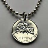 1991 Lithuania Lietuva 1 Centas coin pendant necklace Vytis horse armored knight Vilnius medieval Lithuanian equestrian sword Vityaz n002688