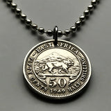 1954 East Africa 50 Cents coin pendant lion Kenya Tanzania Uganda UK British African Great Lakes Bantu Dodoma Victoria Lake n001093