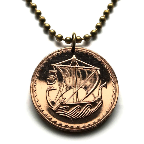 1963 Cyprus 5 Mils coin pendant Cypriot ancient galley ship naval battle Nicosia Limassol Strovolos Karavas Akamas Paralimni Kourion n000200