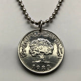 1983 Tunisia 5 Milliemes coin pendant Tunisian cork oak tree Tunis Tamazgha land Sfax Islam Muslim calligraphy Humat al-Hima n002782