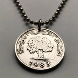 1983 Tunisia 5 Milliemes coin pendant Tunisian cork oak tree Tunis Tamazgha land Sfax Islam Muslim calligraphy Humat al-Hima n002782