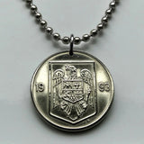 1993 Romania 10 Lei coin pendant golden eagle Bucharest Cluj-Napoca Iasi Moldavia Wallachia Constanța Timisoara Brasov Craiova Galati Oradea Constanta Ploiesti Braila Sibiu Transylvania Michael the Brave Vlad Dracula Impaler Vlachs Poenari castle n002731