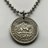 1954 East Africa 50 Cents coin pendant lion Kenya Tanzania Uganda UK British African Great Lakes Bantu Dodoma Victoria Lake n001093